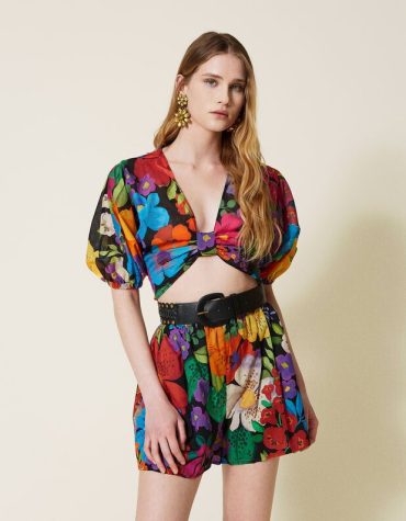 ΦΛΟΡΑΛ CROPPED ΜΠΛΟΥΖΑ ΑΠΟ ΜΟΥΣΕΛΙΝΑ TWINSET OUTLET -70% 2