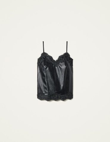 ΔΕΡΜΑΤΙΝΟ ΤΟΠ ΜΕ ΔΑΝΤΕΛΑ TWINSET OUTLET -70%