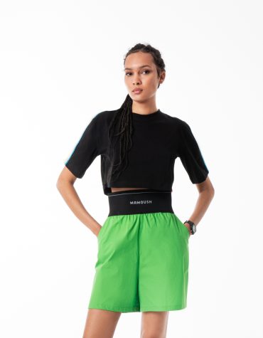 CROP TOP ΜΕ ΠΟΛΥΧΡΩΜΕΣ ΡΙΓΕΣ (BLACK) MAMOUSH ΡΟΥΧΑ