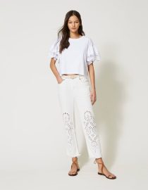 ΠΑΝΤΕΛΟΝΙ ΠΟΠΛΙΝΑ ΜΕ BRODERIE ANGLAISE TWINSET pants