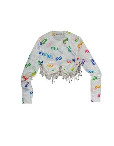 ΔΙΑΦΑΝΟ CROP TOP ΜΕ ΚΡΥΣΤΑΛΛΑ “MW LOGO MULTICOLOR ” MILKWHITE ΜΠΛΟΥΖΕΣ
