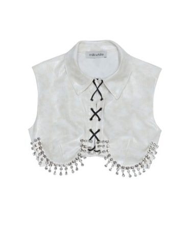 CROP TOP ΜΕ ΚΡΥΣΤΑΛΛΑ (IVORY) MILKWHITE ΜΠΛΟΥΖΕΣ