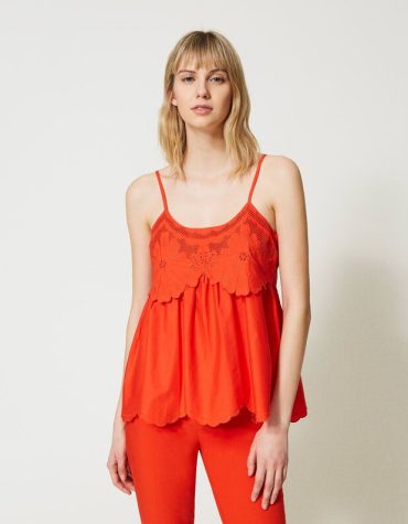 ΜΠΛΟΥΖΑ ΠΟΠΛΙΝΑ ΜΕ BRODERIE ANGLAISE TWINSET OUTLET -70%
