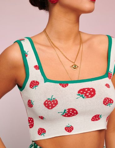 IRIS ΠΛΕΚΤΟ CROP TOP (STRAWBERRIES) KARAVAN ΜΠΛΟΥΖΕΣ