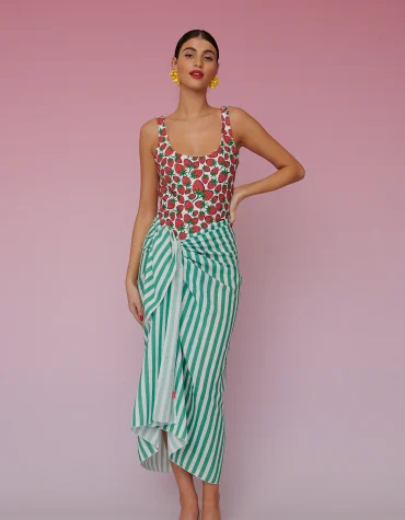 BRENDA BEACH COVER-UP – GREEN STRIPES KARAVAN ΠΡΟΣΦΟΡΕΣ