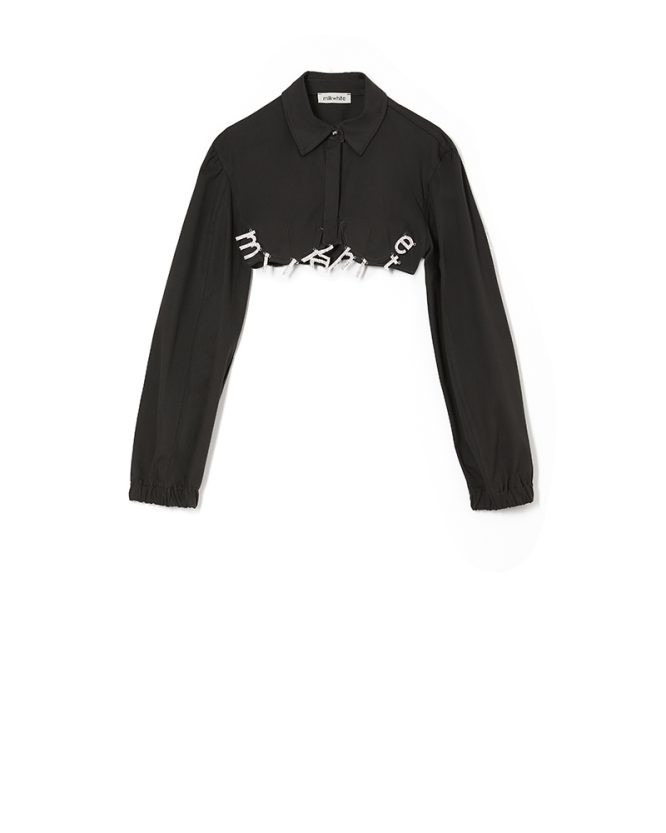 CROPPED SHIRT WITH CRYSTALS LOGO MILKWHITE BLOUSES 3