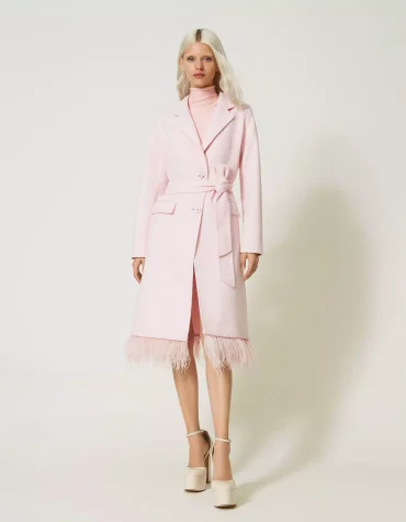 WOOL COAT WITH FEATHERS TWINSET CLOTHES