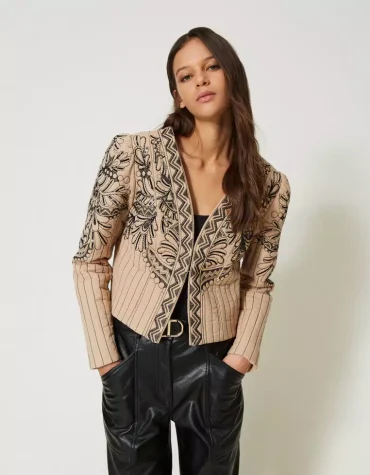 QUILTED JACKET WITH HAND EMBROIDERYTWINSET CLOTHES