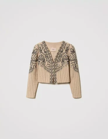 QUILTED JACKET WITH HAND EMBROIDERYTWINSET CLOTHES 2