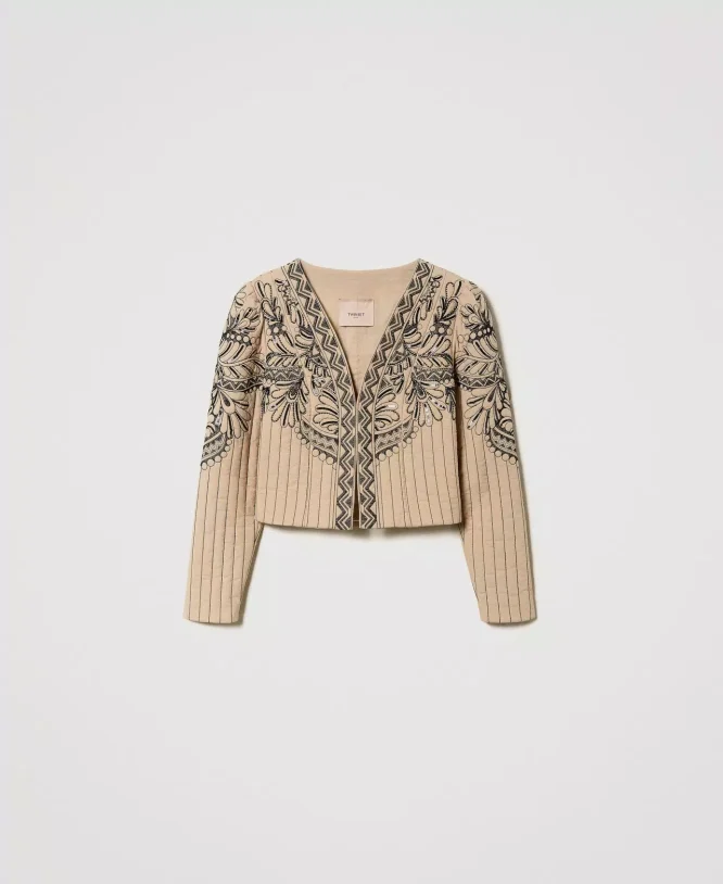 QUILTED JACKET WITH HAND EMBROIDERYTWINSET CLOTHES 4