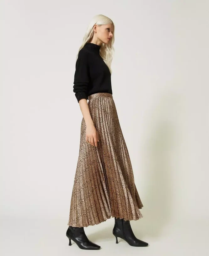 ANIMAL PRINT SATIN PLEATED SKIRT TWINSET CLOTHES 5