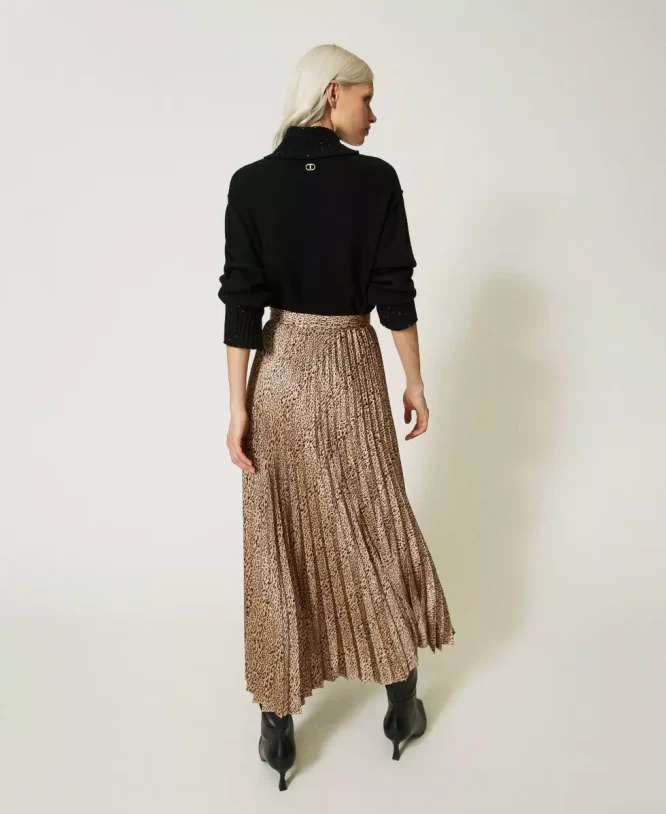 ANIMAL PRINT SATIN PLEATED SKIRT TWINSET CLOTHES 6