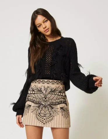 KNIT T-SHIRT WITH FEATHERS TWINSET BLOUSES
