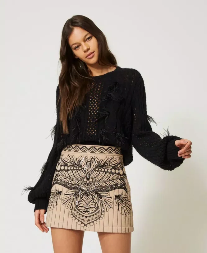 KNIT T-SHIRT WITH FEATHERS TWINSET BLOUSES 3