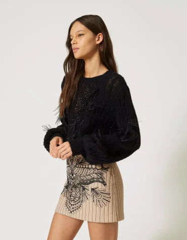 KNIT T-SHIRT WITH FEATHERS TWINSET BLOUSES 2