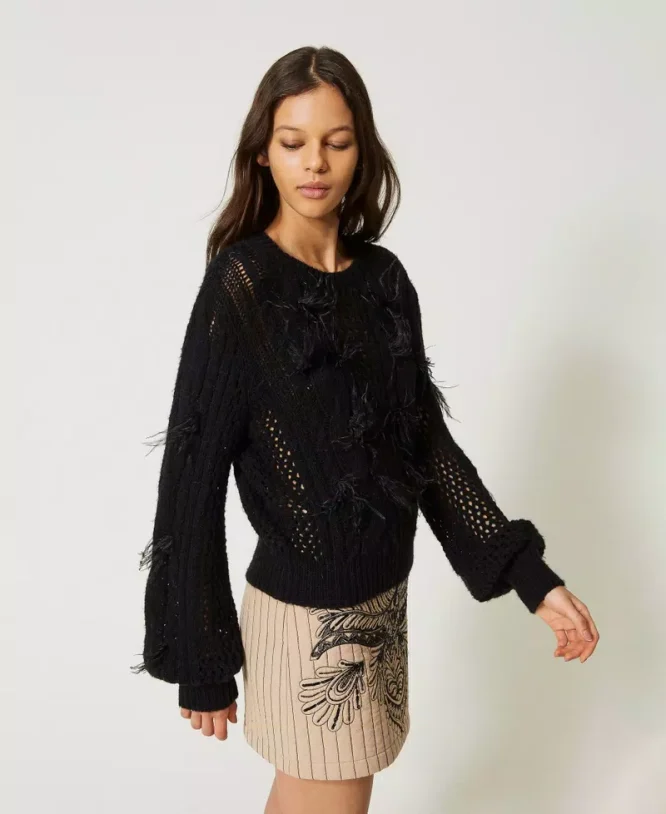 KNIT T-SHIRT WITH FEATHERS TWINSET BLOUSES 5