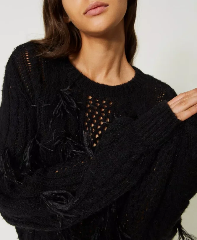 KNIT T-SHIRT WITH FEATHERS TWINSET BLOUSES 7