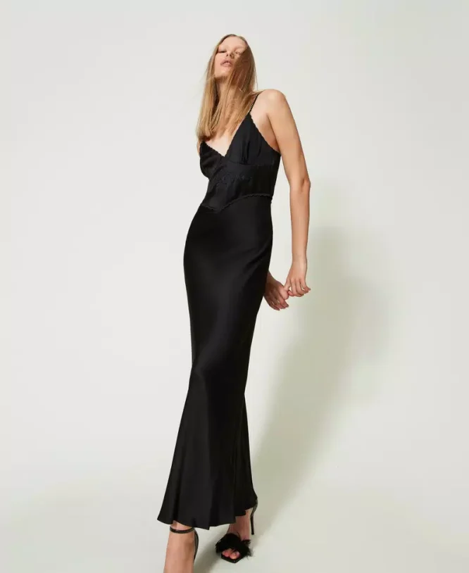 SATIN DRESS WITH EMBROIDERY TWINSET CLOTHES 3