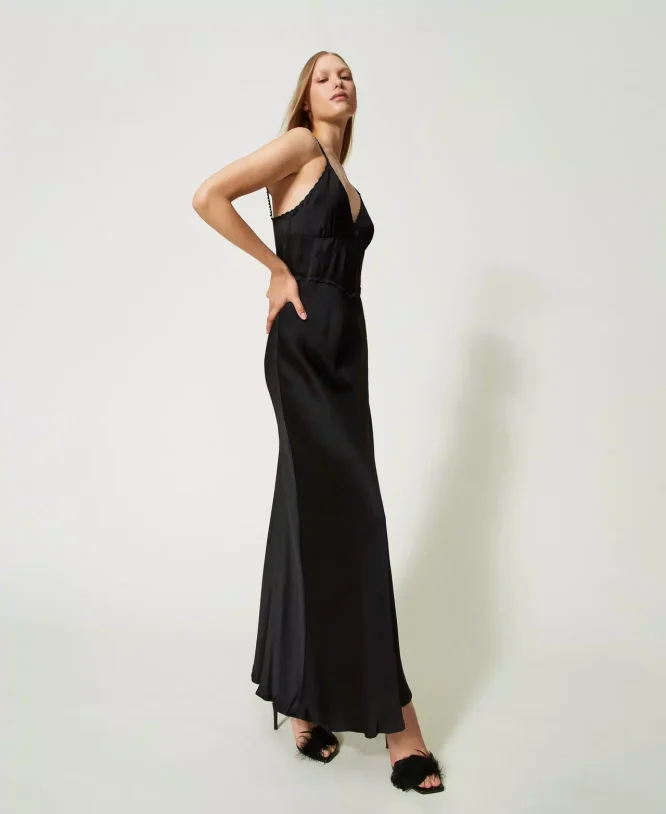 SATIN DRESS WITH EMBROIDERY TWINSET CLOTHES 5