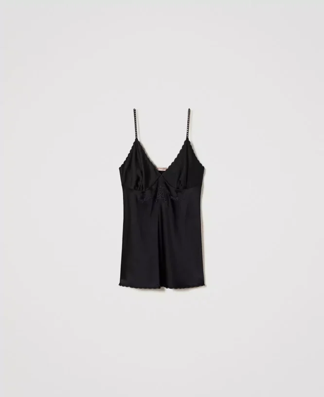 SATIN TOP WITH EMBROIDERY TWINSET BLOUSES 4