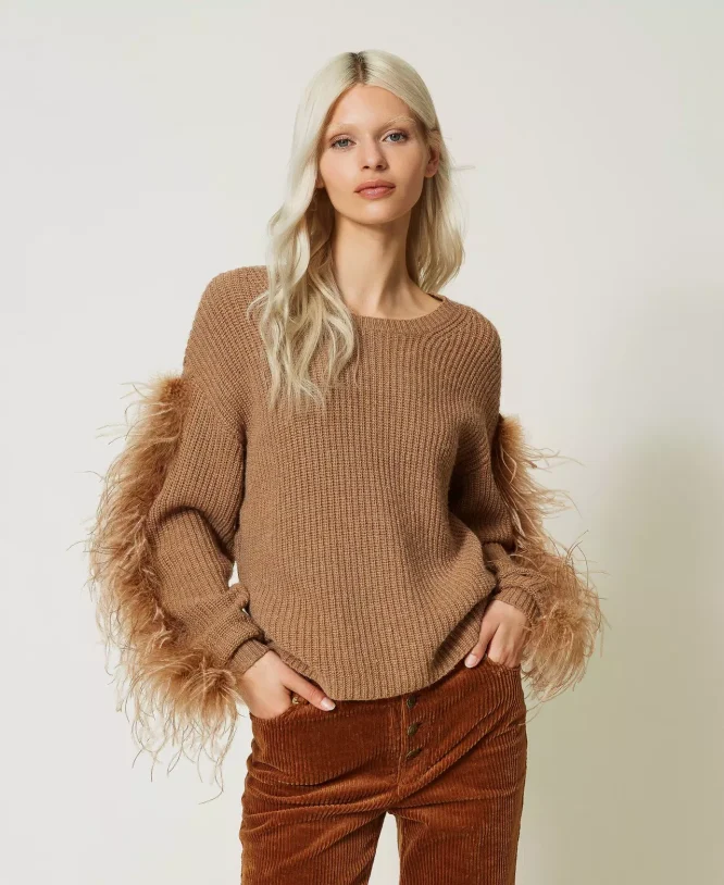 KNIT T-SHIRT WITH FEATHERS TWINSET BLOUSES 5