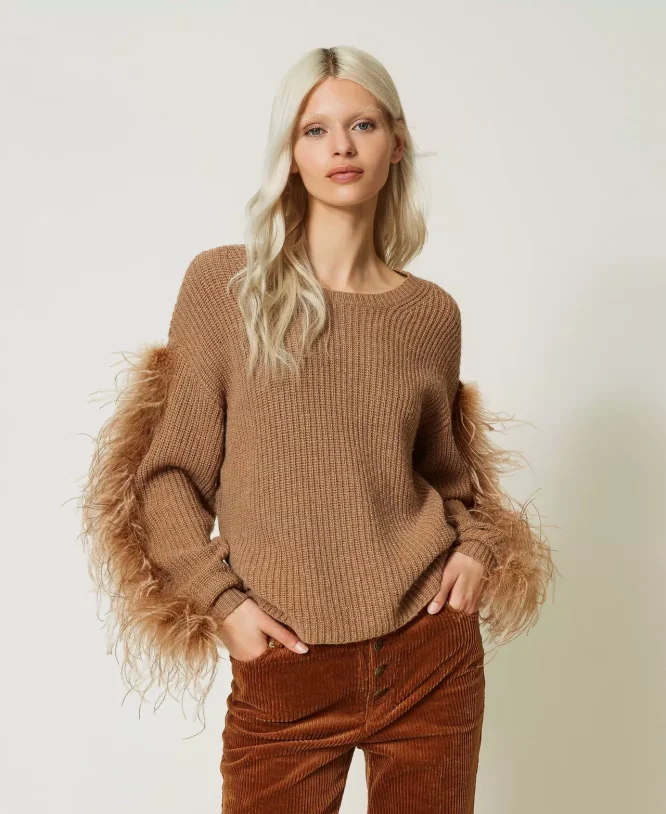 KNIT T-SHIRT WITH FEATHERS TWINSET BLOUSES 11