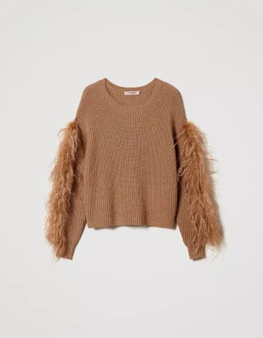 KNIT T-SHIRT WITH FEATHERS TWINSET ΜΠΛΟΥΖΕΣ 2