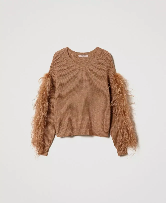 KNIT T-SHIRT WITH FEATHERS TWINSET BLOUSES 49