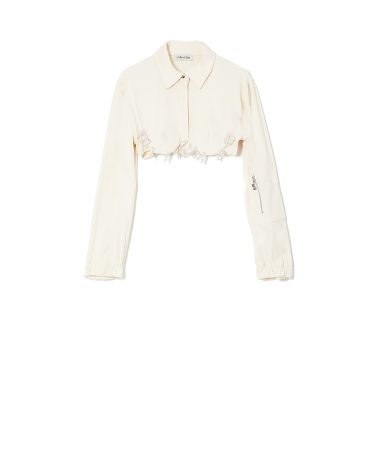 CROPPED SHIRT WITH CRYSTALS LOGO MILKWHITE BLOUSES