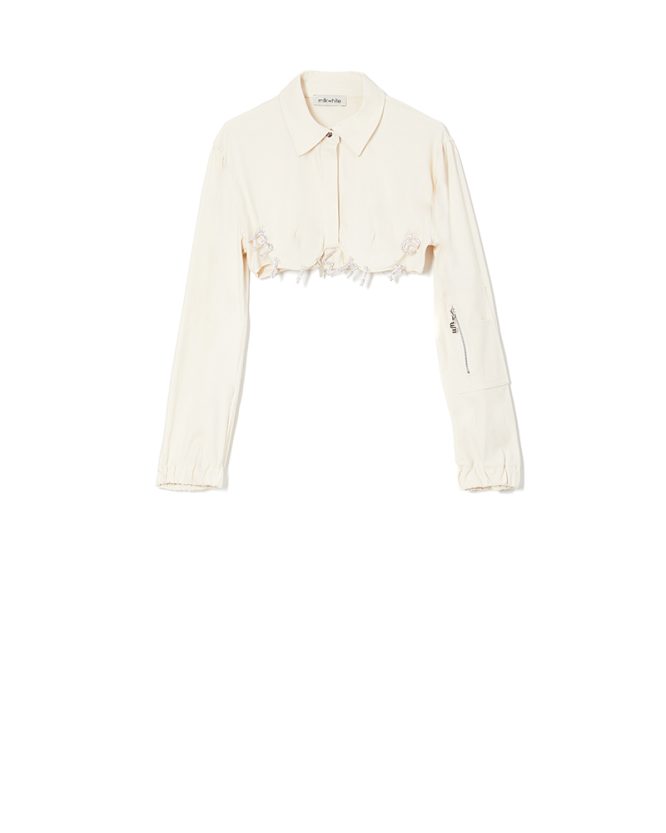 CROPPED SHIRT WITH CRYSTALS LOGO MILKWHITE BLOUSES 3