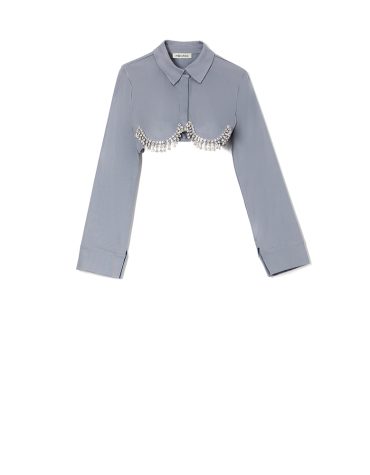 CLASSIC CROPPED TOP WITH CRYSTALS MILKWHITE BLOUSES