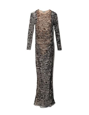 PRINTED LONG TRANSPARENT DRESS MILKWHITE CLOTHES