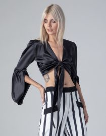 ROZE ΤΟΠ ΣΑΤΙΝΕ (ΜΑΥΡΟ) MAMOUSH new arrivals 6