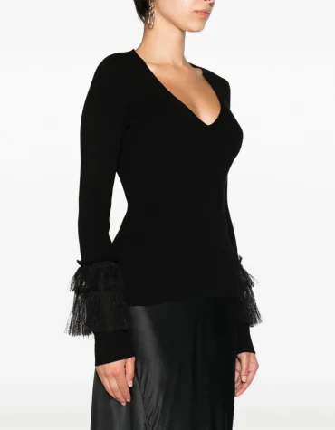 KNIT BLOUSE WITH TULLE TWINSET BLOUSES