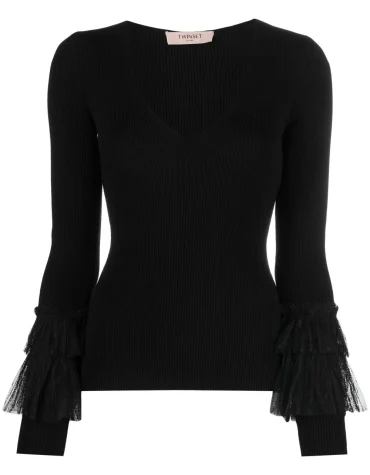 KNIT BLOUSE WITH TULLE TWINSET BLOUSES 2