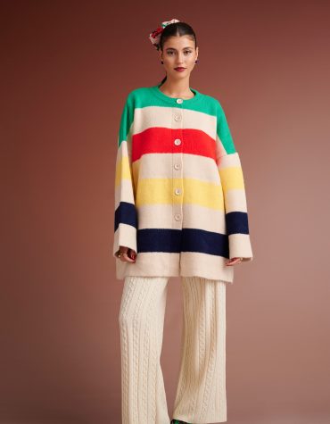 HUDSON OVERSIZED STRIPED KNIT CARDIGAN (IVORY MULTIED) KARAVAN BLOUSES 2