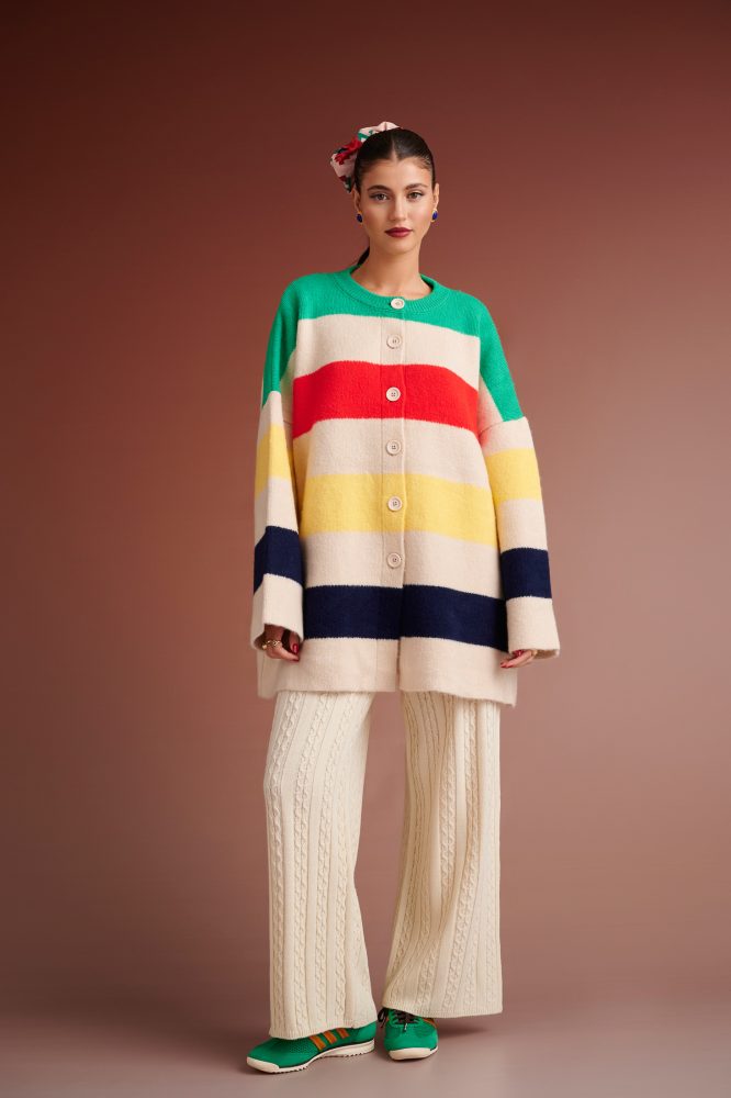 HUDSON OVERSIZED STRIPED KNIT CARDIGAN (IVORY MULTIED) KARAVAN BLOUSES 4