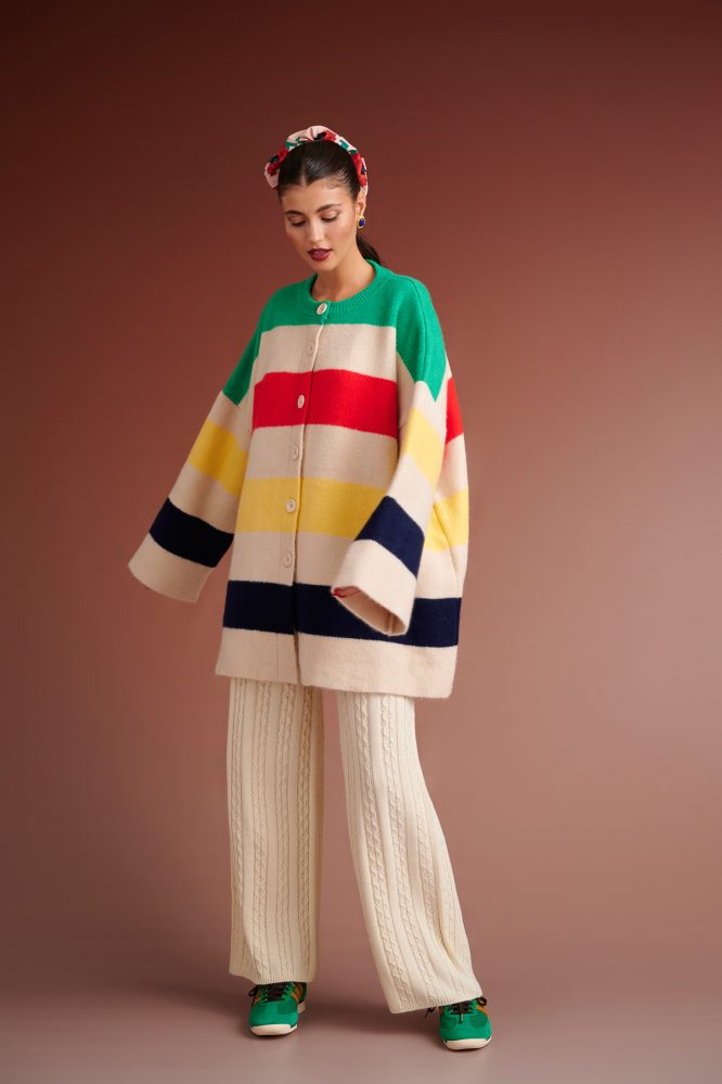 HUDSON OVERSIZED STRIPED KNIT CARDIGAN (IVORY MULTIED) KARAVAN BLOUSES 5