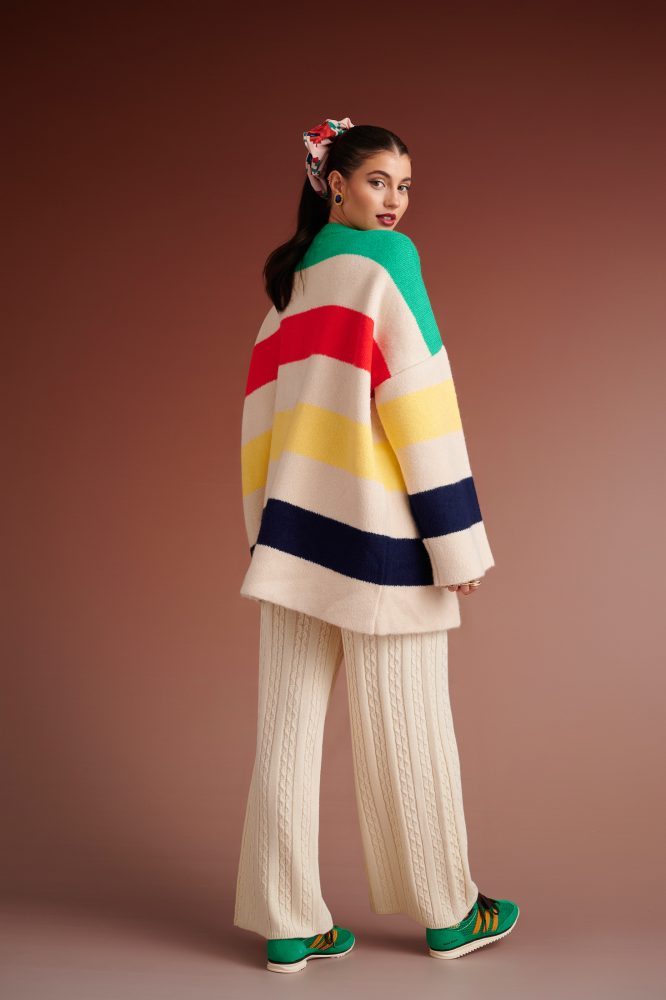 HUDSON OVERSIZED STRIPED KNIT CARDIGAN (IVORY MULTIED) KARAVAN BLOUSES 8