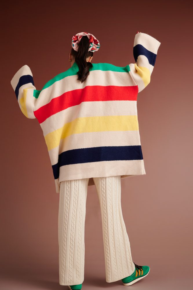HUDSON OVERSIZED STRIPED KNIT CARDIGAN (IVORY MULTIED) KARAVAN BLOUSES 9