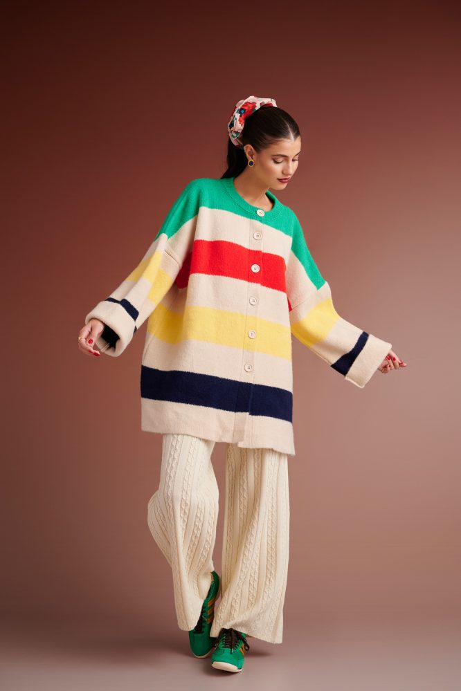 HUDSON OVERSIZED STRIPED KNIT CARDIGAN (IVORY MULTIED) KARAVAN BLOUSES 3