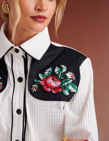 LOGAN WESTERN SHIRT WITH EMBROIDERY(WHITE BLACK) KARAVAN CLOTHES