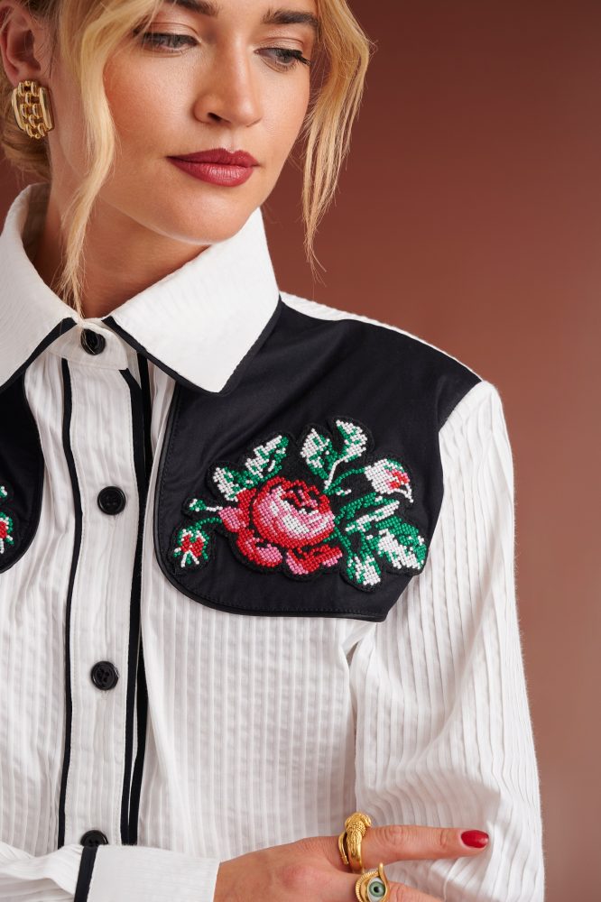 LOGAN WESTERN SHIRT WITH EMBROIDERY(WHITE BLACK) KARAVAN CLOTHES 3
