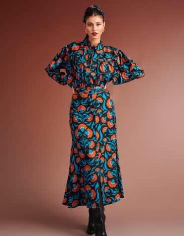 SYLVIA WESTERN BLOUSE/DRESS (ΜΑΥΡΟ/ΠΕΤΡΟΛ/ΚΑΦΕ) KARAVAN CLOTHES