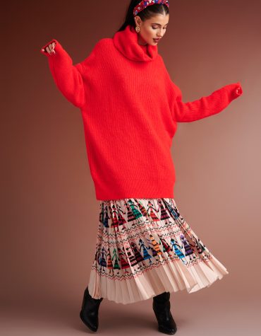 PENNY KNIT BLOUSE TURTLENECK (CORAL RED) KARAVAN BLOUSES