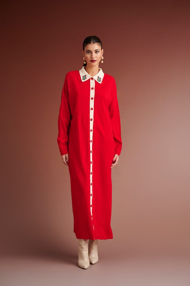 JOHANNE NOTTED DRESS POLO (RED/IVORY) KARAVAN CARDIGANS 3