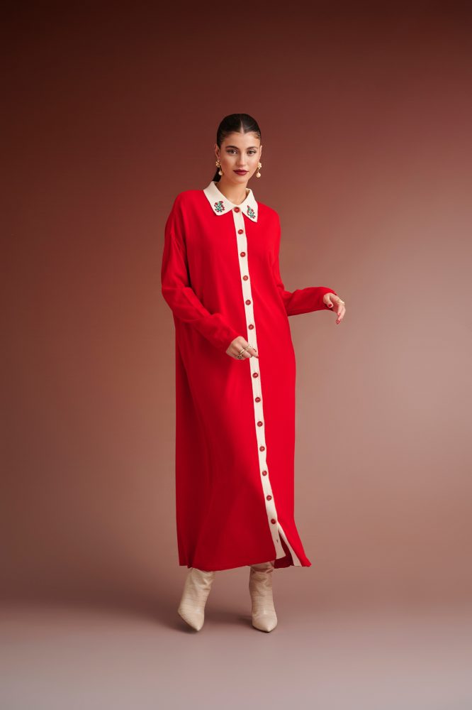 JOHANNE NOTTED DRESS POLO (RED/IVORY) KARAVAN CARDIGANS 10