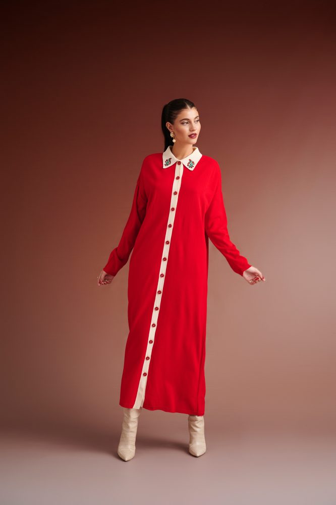 JOHANNE NOTTED DRESS POLO (RED/IVORY) KARAVAN CARDIGANS 9