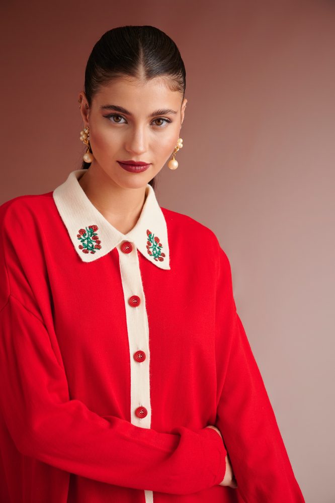JOHANNE NOTTED DRESS POLO (RED/IVORY) KARAVAN CARDIGANS 7