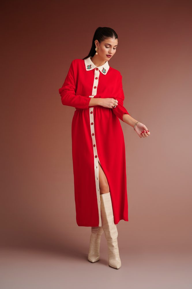 JOHANNE NOTTED DRESS POLO (RED/IVORY) KARAVAN CARDIGANS 6